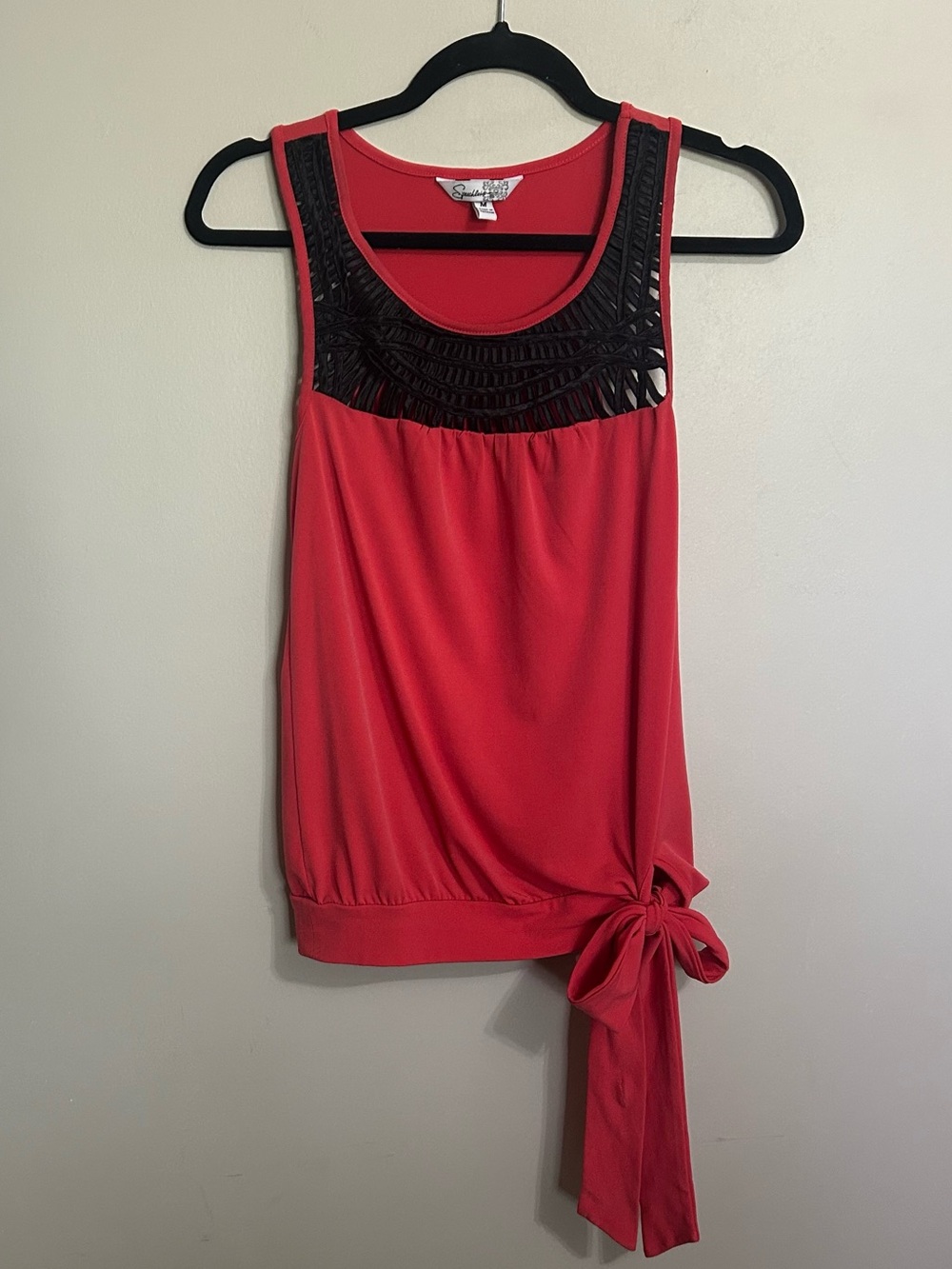Speechless Red Sleeveless Tank with Black Crochet Yoke and Side Tie